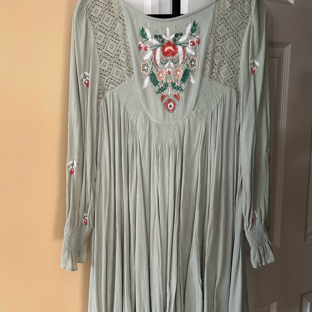 Free People Floral Embroidered Long Sleeve Dress